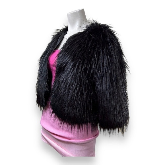 Fabulous Furs Donna Salyer Faux Cropped Jacket Black Cardigan Vintage Women L - Picture 2 of 6